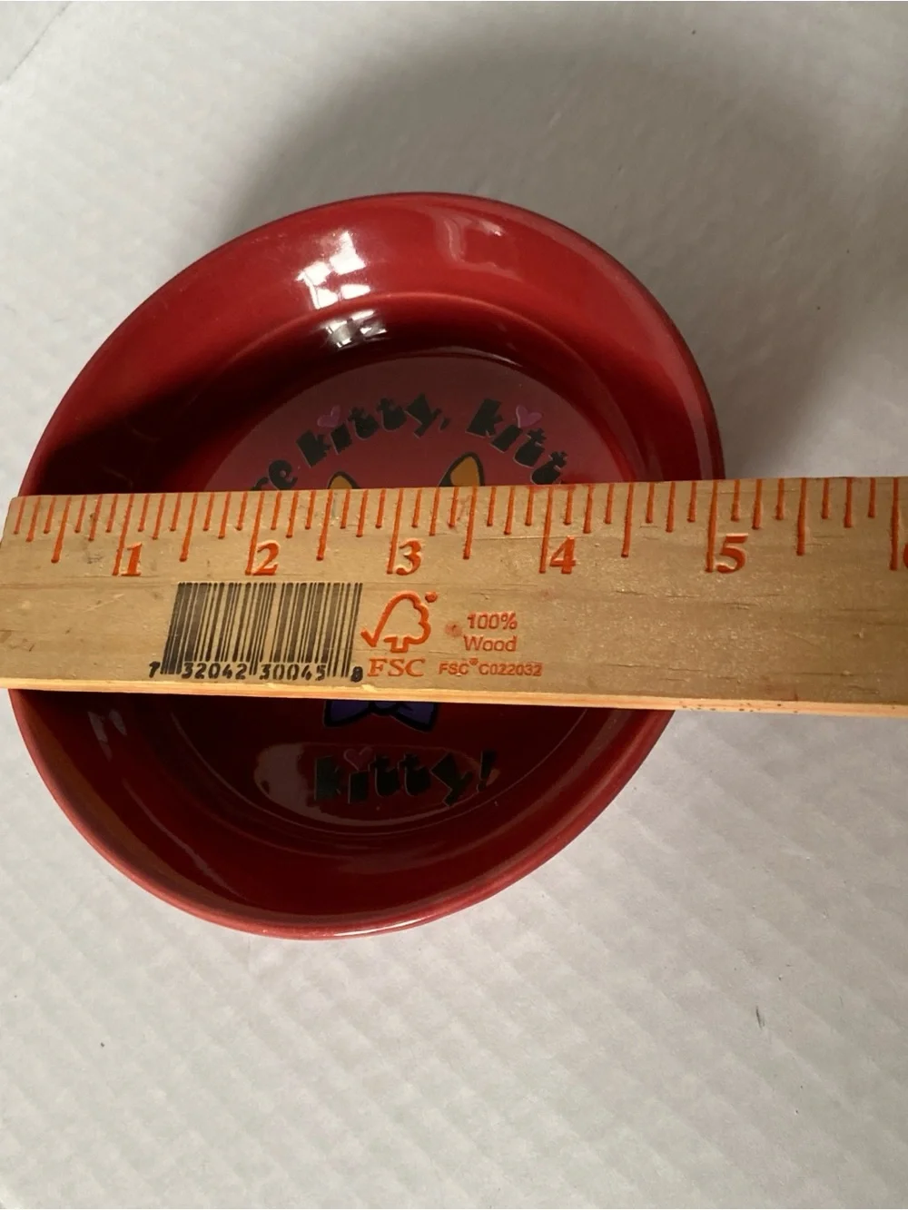 Cute whimsical Red and White Ceramic Cat Feeding Bowls with Cute Kitty Prints